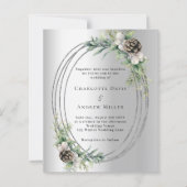 Silber-Kegel Grün Winter Hochzeit Einladung (Vorderseite)