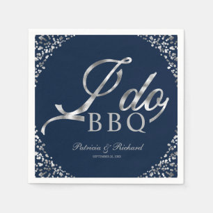 Silber Konfetti Navy Ich heirate BBQ Verlobungsfei Serviette