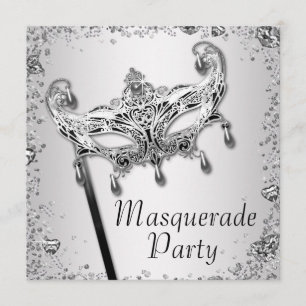 Silber Konfetti Schwarz Weiß Maskenball-Party Einladung