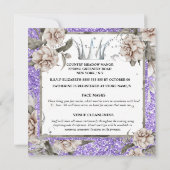 Silber Kronen Shabby Chic Blumenkohl Glitzer lila Einladung (Rückseite)