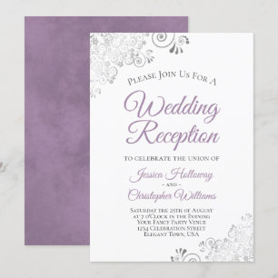 Silber-Lack-Lavendel auf weißem Hochzeitsempfang Einladung