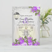 Silber Lanterns und Lila Blume Hochzeit Einladung (Stehend Vorderseite)