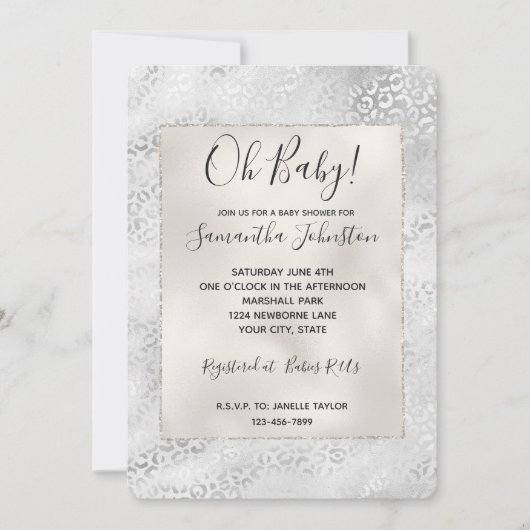 Silber Leopard Print Einladung (Vorderseite)