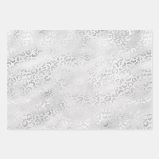 Silber Leopard Print Geschenkpapier Set (Vorderseite)