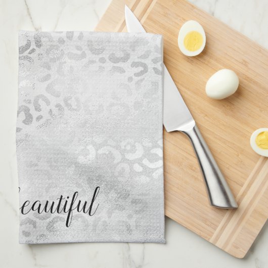 Silber Leopard Print personalisiert Geschirrtuch (Viertel Falte)