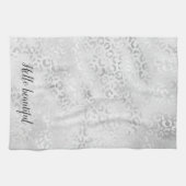 Silber Leopard Print personalisiert Geschirrtuch (Horizontal)