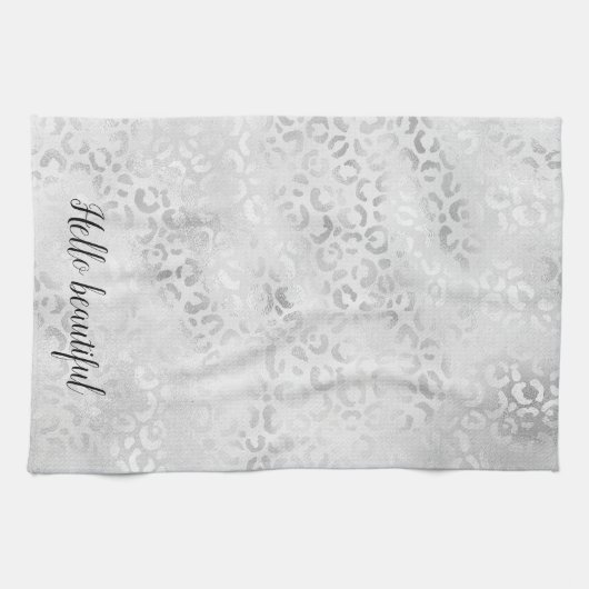 Silber Leopard Print personalisiert Geschirrtuch (Horizontal)