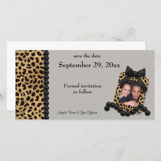 Silber Leopard und Schwarze Perlen Save the Date (Vorne/Hinten)