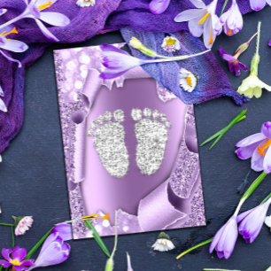 Silber Lila  Baby Shower Füße Junge Mädchen 3d Vio Einladung