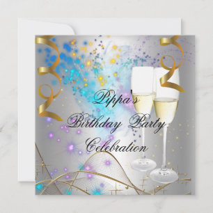 Silber Lila Blau Gold Geburtstagsfeier Champagner Einladung