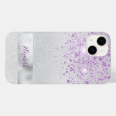 Silber lila Glitzer Name elegant Case-Mate iPhone Hülle (Rückseite (Horizontal))
