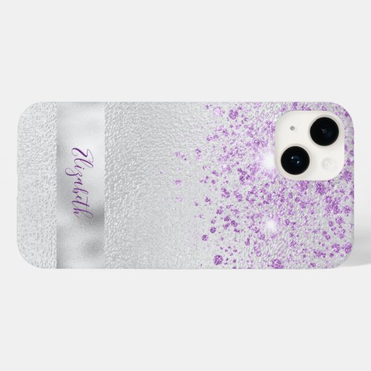 Silber lila Glitzer Name elegant Case-Mate iPhone Hülle (Rückseite (Horizontal))