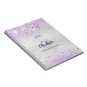 Silber lila Glitzer Name monogramm elegant Notizblock (Rechte Seite)