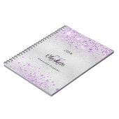 Silber lila Glitzer Name monogramm elegant Notizblock (Linke Seite)