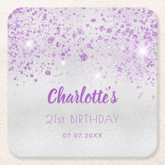 Silber-lila Glitzer Rechteckiger Pappuntersetzer (Vorderseite)