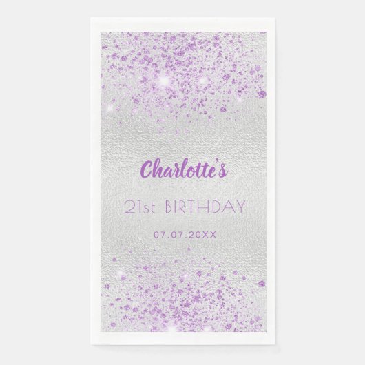 Silber-lila Glitzer Serviette (Vorderseite)