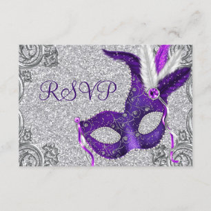 Silber Lila und Rosa Masquerade Party UAWG RSVP Karte