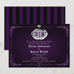 Silber & Lila Vintage-Gotische Halloween-Hochzeit Einladung