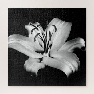 Silber Lily: einfarbige Blumen-Eleganz. Puzzle