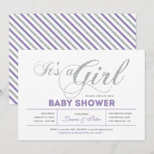 Silber   Mädchen, Moderne Typografie Baby Shower Einladung