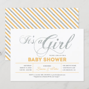 Silber   Mädchen, Moderne Typografie Baby Shower Einladung