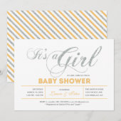 Silber | Mädchen, moderne Typografie Kinderdusche Einladung (Vorne/Hinten)