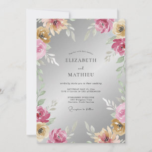 Silber-Magenta-Petal-Hochzeit Einladung