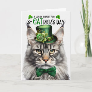 Silber Maine Coon St CATrick's Day Lucky Charm Feiertagskarte