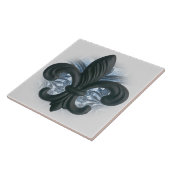 "Silber-/Marine" Eisen-Lilie GROSSES TILE/TRIVET Fliese (Seite)