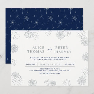 Silber & Marineblau   Chic moderne Hochzeitszeremo Einladung