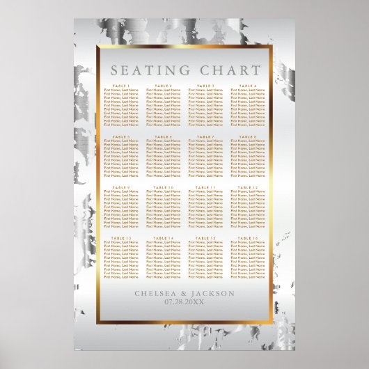 Silber-Marmor, Gold und Weiß-Satin-Seekarte Poster (Vorne)