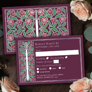 Silber-Mauve-Mittelalter-Blumen-Schwert-Hochzeits- RSVP Karte