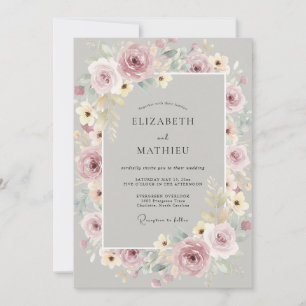 Silber-Mauve-Pfingstrosen-Hochzeit Einladung