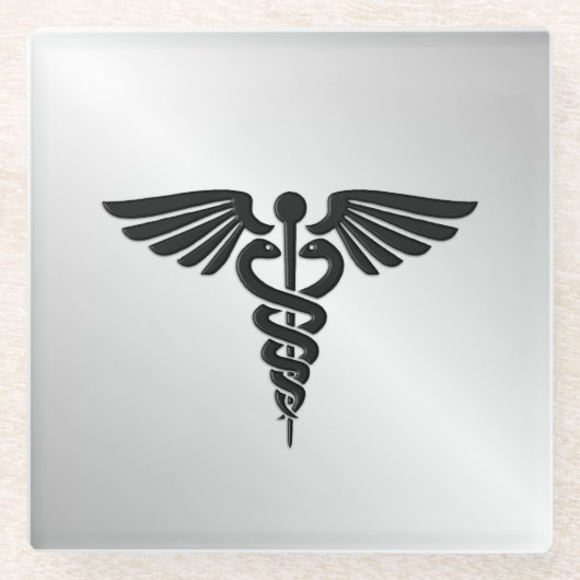 Silber Medical Caduceus Glasuntersetzer (Vorderseite)