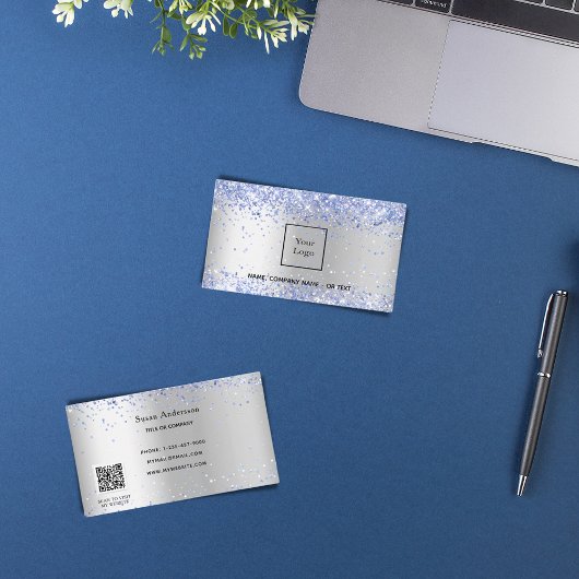 Silber-Metal-Licht-QR-Code Visitenkarte