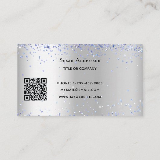 Silber-Metal-Licht-QR-Code Visitenkarte (Rückseite)