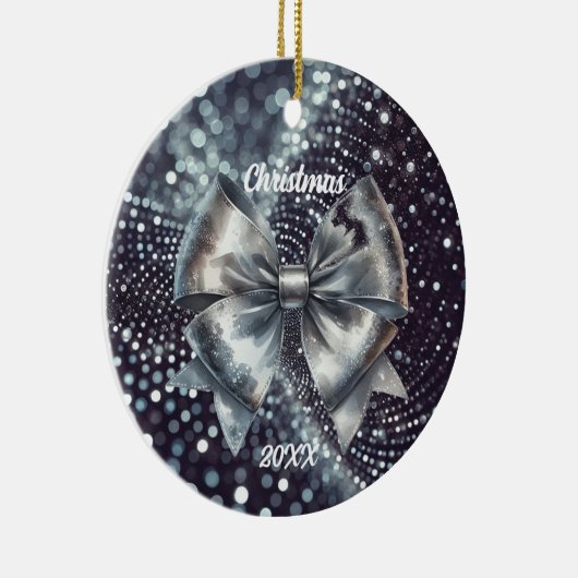 Silber Metallic Bow Luminous Year Akzent Keramik Ornament (Rechts)