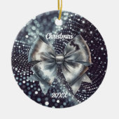 Silber Metallic Bow Luminous Year Akzent Keramik Ornament (Vorne)
