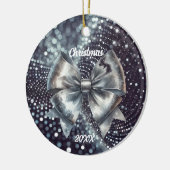 Silber Metallic Bow Luminous Year Akzent Keramik Ornament (Links)