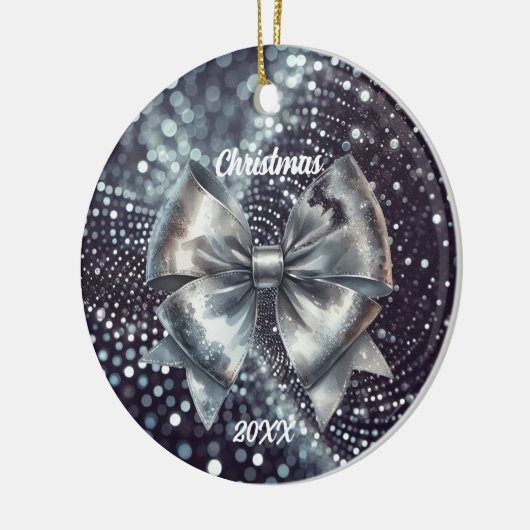 Silber Metallic Bow Luminous Year Akzent Keramik Ornament (Links)