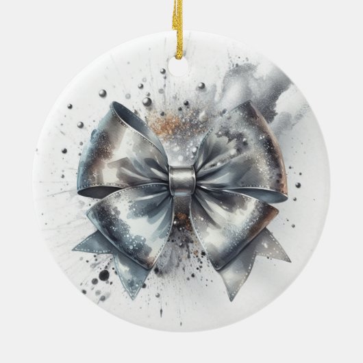 Silber Metallic Bow Luminous Year Akzent Keramik Ornament (Hinten)