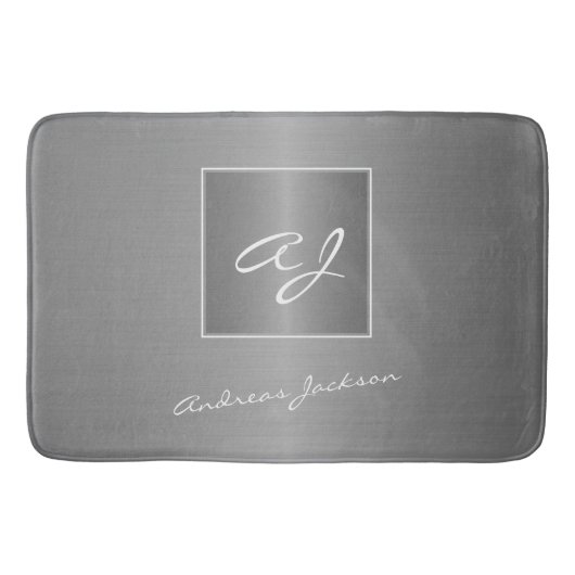 silber-metallic-moderne Skriptmonogramm-Bezeichnun Badematte (Vorderseite)