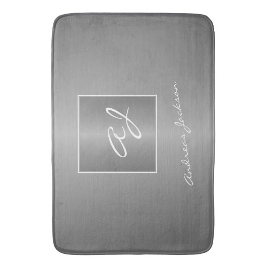 silber-metallic-moderne Skriptmonogramm-Bezeichnun Badematte (Vorderseite Vertikal)