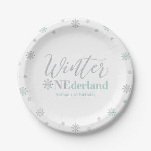 Silber & Minze Winter Onederland 1. Geburtstagsfei Pappteller