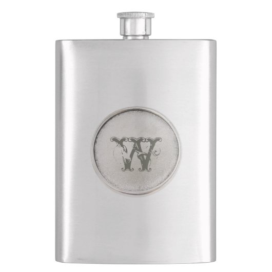 Silber mit Monogramm Rustikaler Western Flasche Flachmann (Vorderseite)