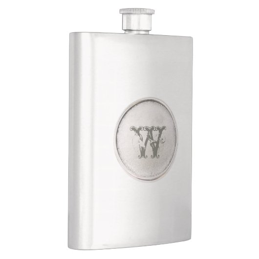 Silber mit Monogramm Rustikaler Western Flasche Flachmann (Rechts)
