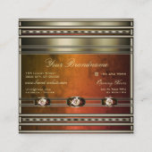 Silber mit orangefarbenen Marmormustern im Auge Quadratische Visitenkarte (Rückseite)