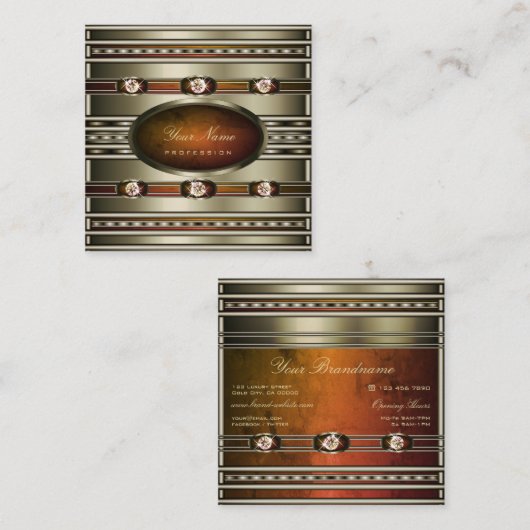 Silber mit orangefarbenen Marmormustern im Auge Quadratische Visitenkarte (Vorne/Hinten)