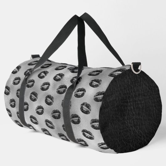 SILBER MIT RANDOM SCHWARZEN LIPPEN DUFFLE BAG (Linke Ecke)
