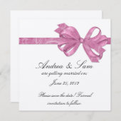 Silber mit rosa Bow Einladung (Vorne/Hinten)